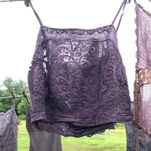 Dusty purple hand dyed up cycled lace tank top